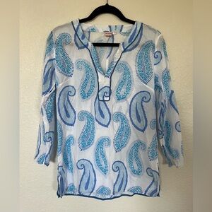 PERSIFOR Sheer Cover Up Tunic Top Paisley Blue Size Small